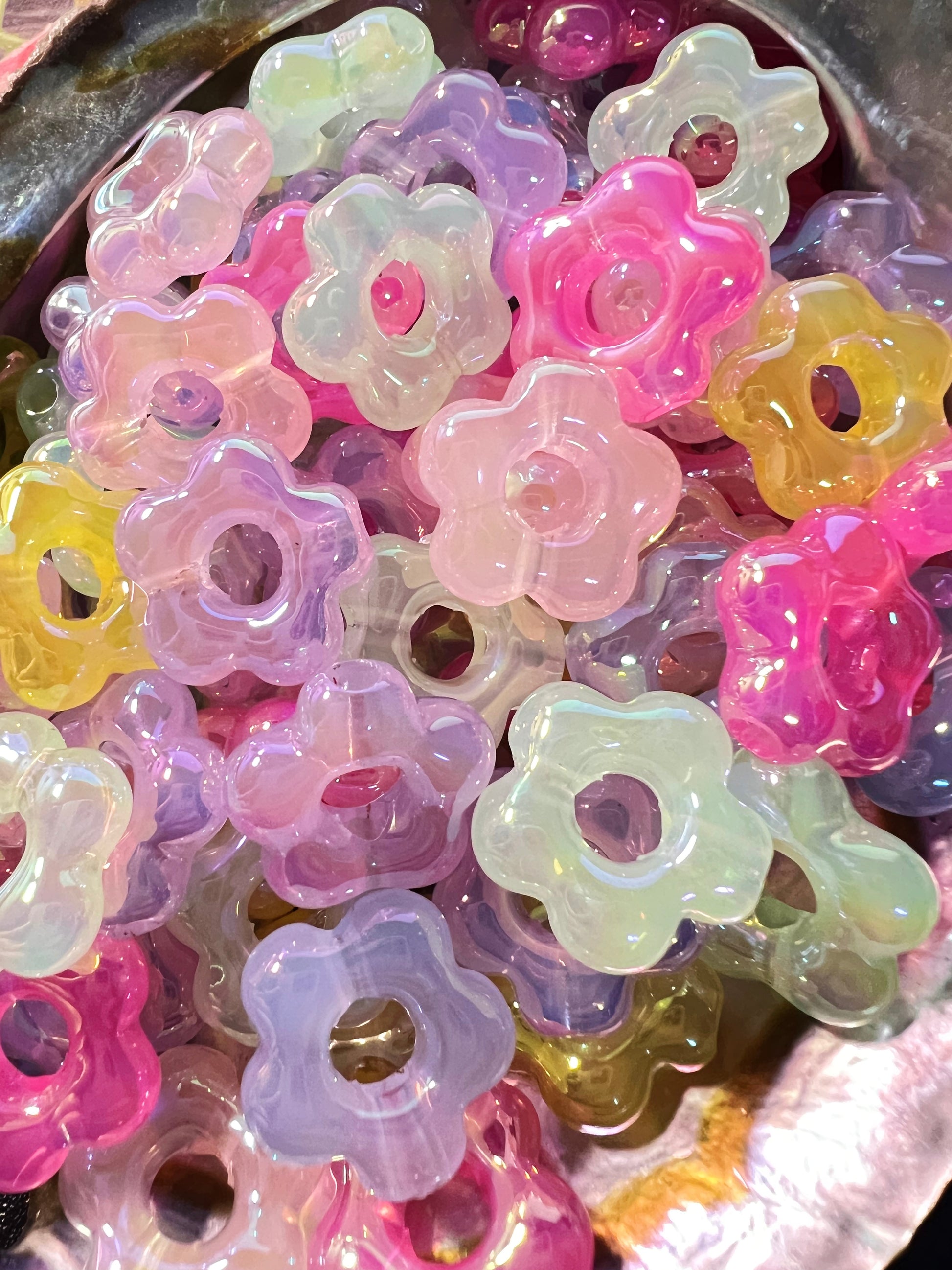 10PCS- 19mm Acrylic UVAB  Mixed Colors Flower Spacers/Frames/Acrylic Beads image 3