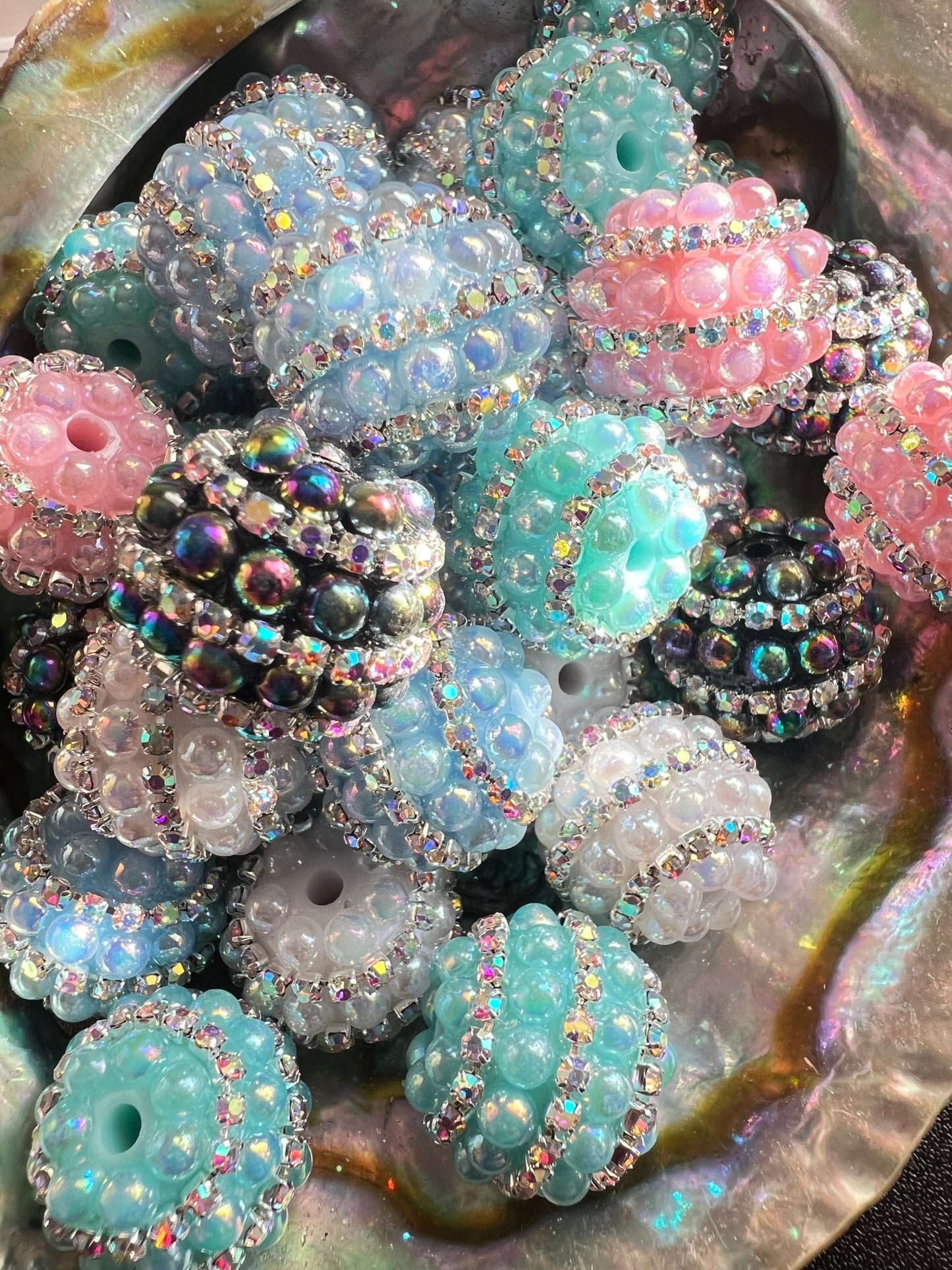 5 PCS - 18mm Fancy Round Multicolor Rhinestone/Pearl UVAB Acrylic Beads image 2
