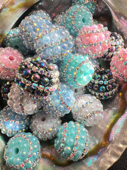 5 PCS - 18mm Fancy Round Multicolor Rhinestone/Pearl UVAB Acrylic Beads image 2