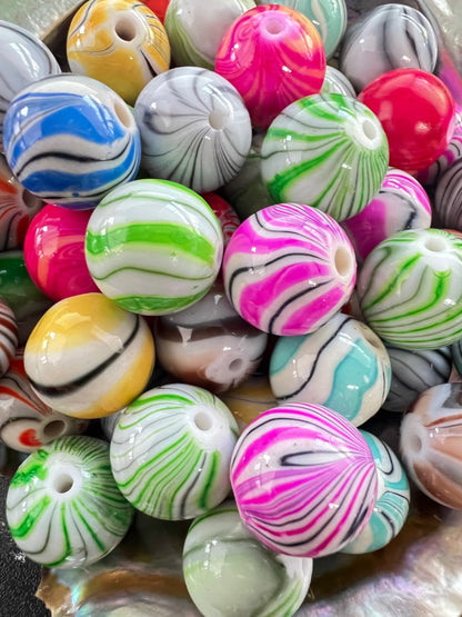 10 PCS - 15mm Multi Colors Mix Swirly/Wavy Lined Round Acrylic Beads image 2