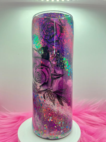 (1)- RTS 20oz Straight ROSE pink/purple/teal MILKY WAY ink/glitter Epoxy Tumbler image 0