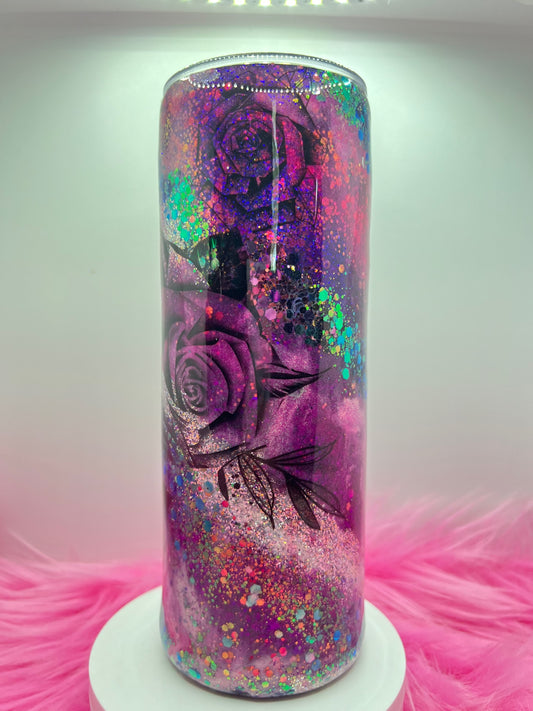 (1)- RTS 20oz Straight ROSE pink/purple/teal MILKY WAY ink/glitter Epoxy Tumbler image 0