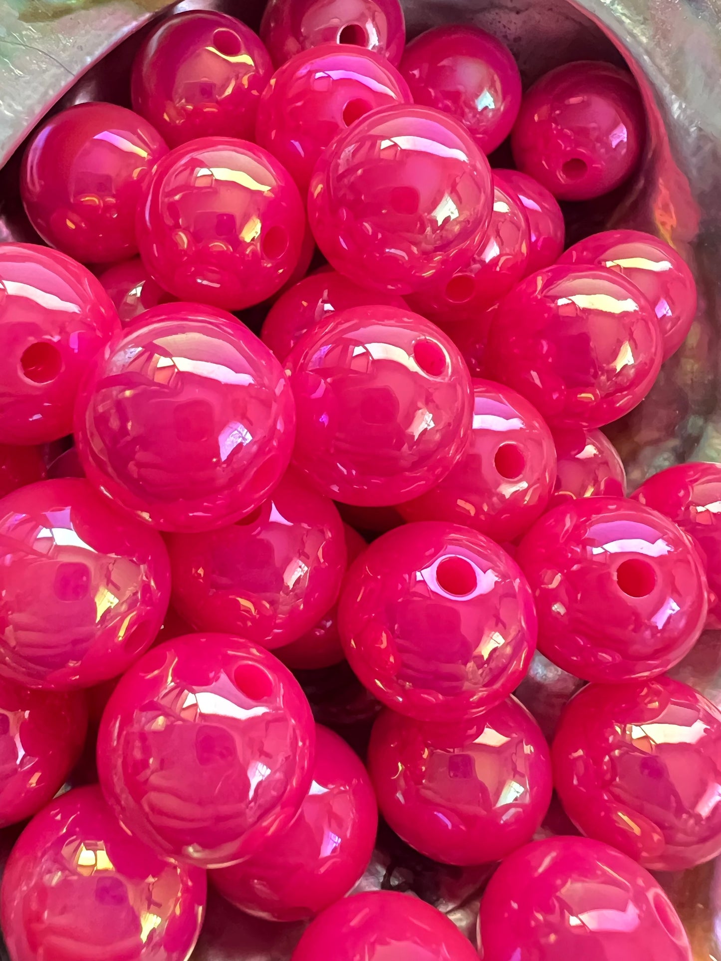 10 PCS - 15mm HOT NEON PINK UVAB Rainbow Round Acrylic Beads image 1