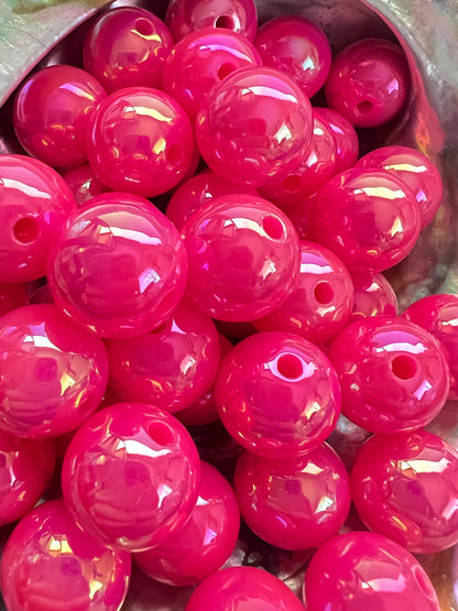 10 PCS - 15mm HOT NEON PINK UVAB Rainbow Round Acrylic Beads image 1