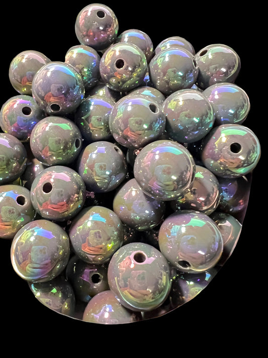 10 PCS- 16mm GRAY UVAB  Rainbow Iridescent Round Acrylic Beads image 0