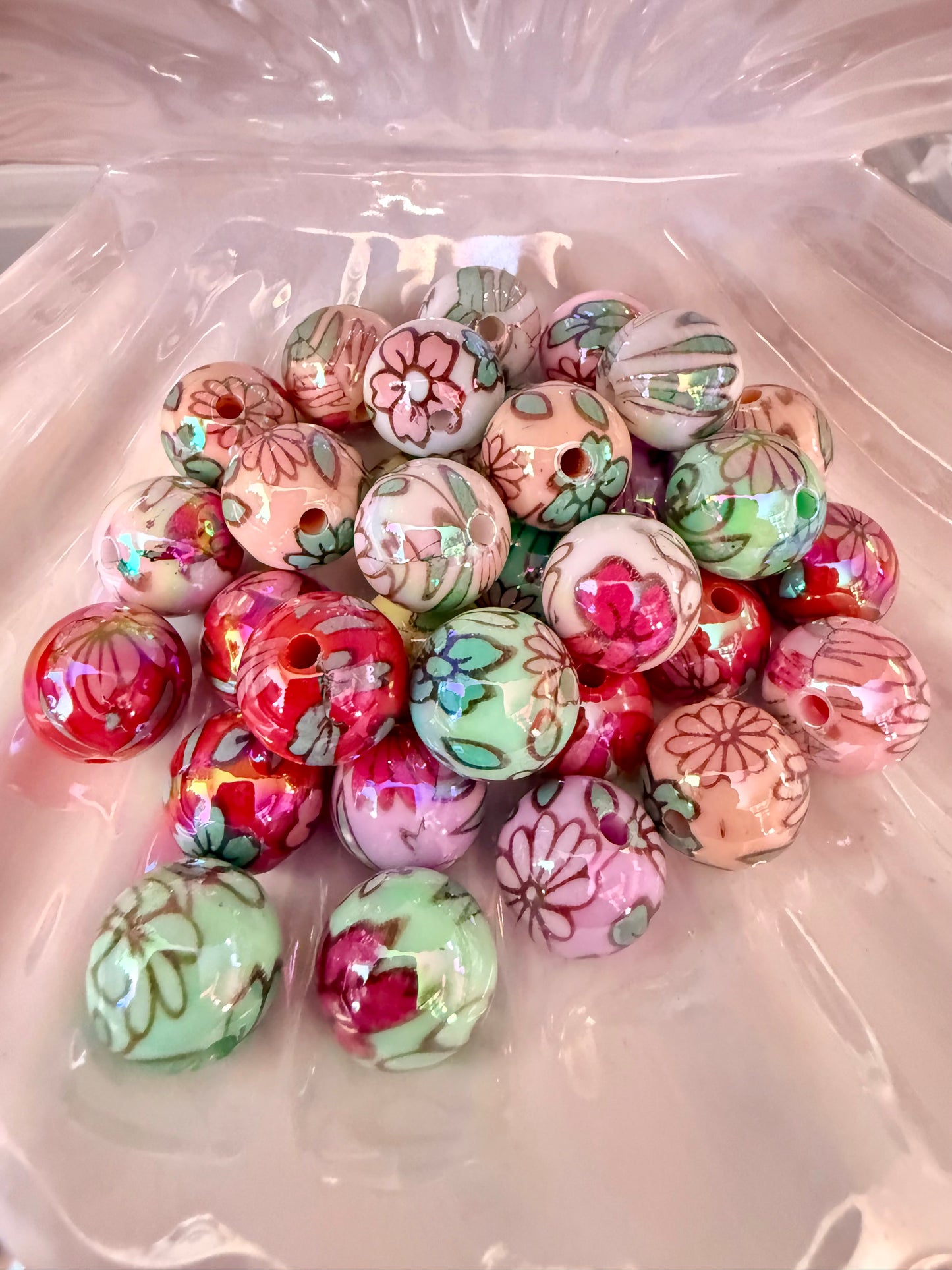 B1- (10PCS) 16mm Mixed Color UVAB Flower Bubblegum Mixed Acrylic Beads for DIY