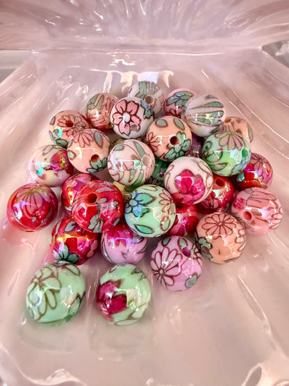 B1- (10PCS) 16mm Mixed Color UVAB Flower Bubblegum Mixed Acrylic Beads for DIY