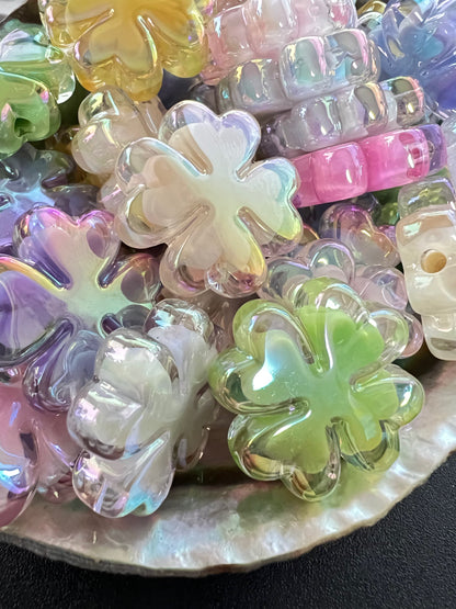5 PCS- 25mm Double Layer 3D Clover Mixed Pastel Colors ABUV Acrylic Beads image 0