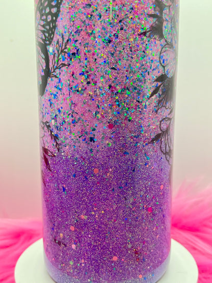  (1)- RTS 30oz Straight BUTTERFLY ROSE purple/pink/silver glitter Epoxy Tumbler image 6