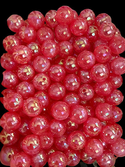 GGB11- (10PCS) 15mm STUNNING HOT PINK GLOW Rainbow UVAB Galaxy Shimmer Iridescent Acrylic Beads for DIY
