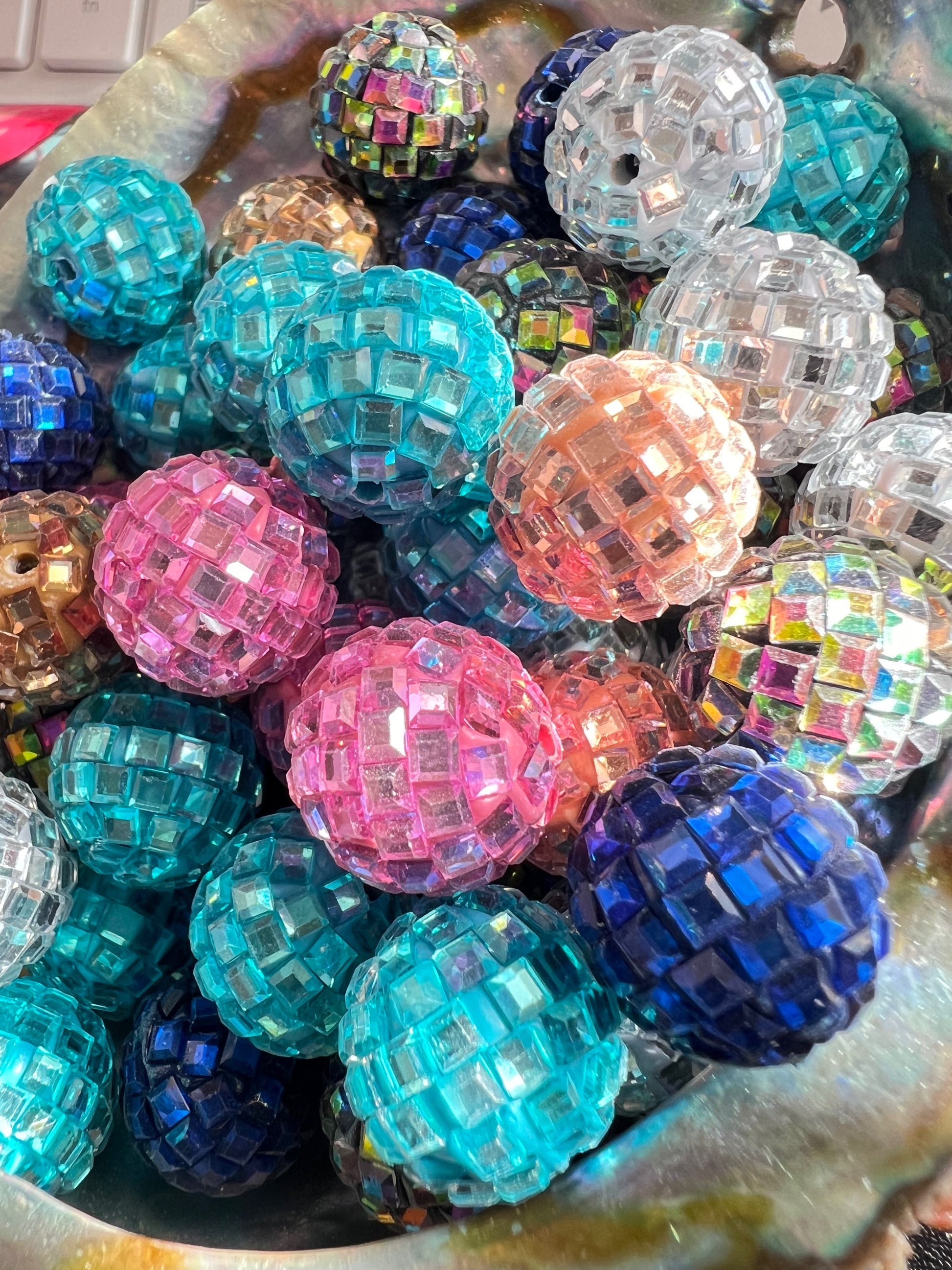 10 PCS - 16mm Round Multicolor Rhinestone Disco Round Clay Beads image 2