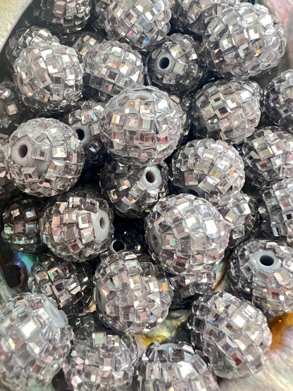 10 PCS - 16mm Gunmetal Gray DISCO Mirror Round Acrylic Rhinestone Beads image 1