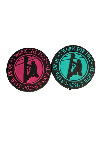 F/C33- (1)PC 1.1" Choose Your Color- Fuschia/Teal I work the pole so my wife doesn't have to Lineman Focal Bead for DIY Keychains, Wristlets, Cup Charms, Car Charms ETC