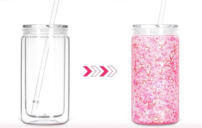(1)- Personalized 16oz GLASS Snow Globe Libby Style Tumbler