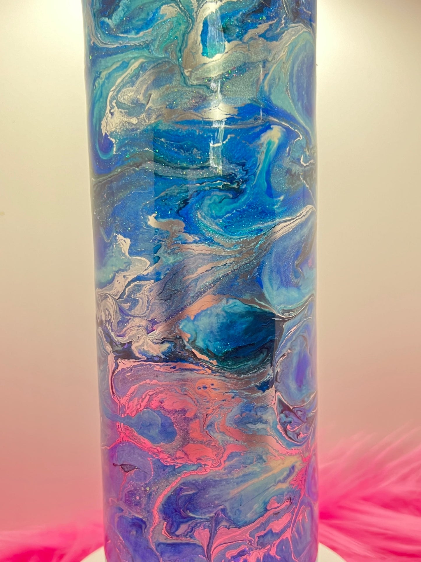 (1)- RTS 30oz Straight blue/chrome/black MILKY WAY ink/glitter Epoxy Tumbler image 3