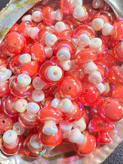20 PCS- 13mm Mushroom Shaped Acrylic Opaque Red/Clear Colored AB Beads image 3