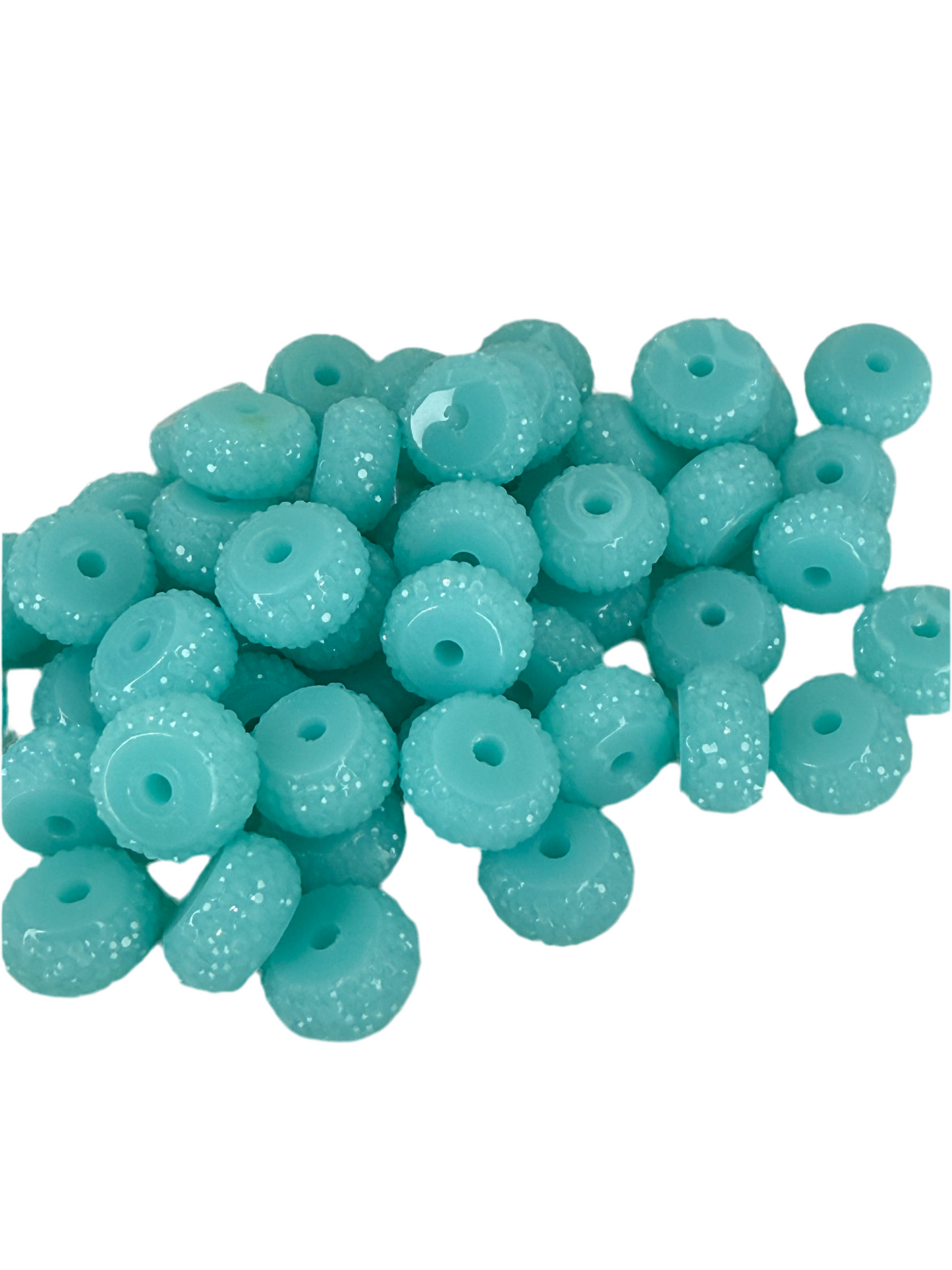 R62- (10PCS) 12mm AZURE BLUE Round Rondelle Style Spacer Plastic/Acrylic Beads for DIY