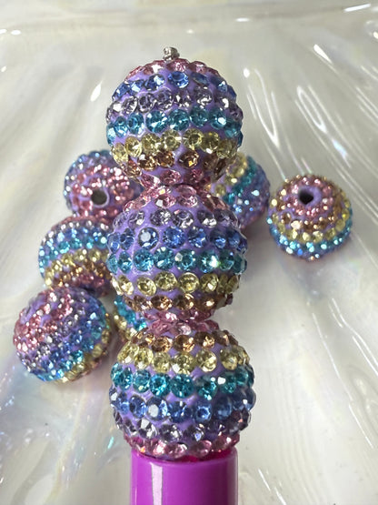 R37- (10PCS) 16mm Pastel Yellow/pink/blue/teal/ pave-rhinestones with Polymer Clay Core Beads for DIY