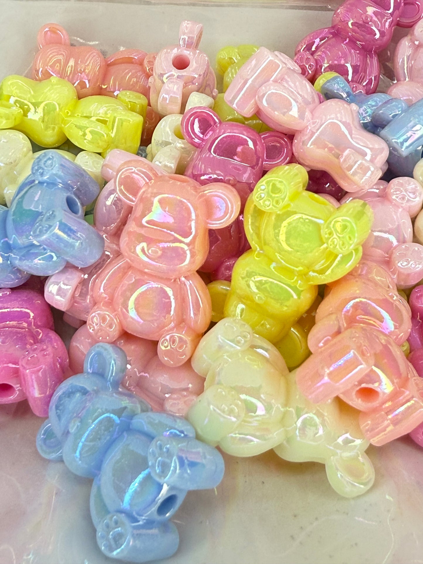 A1- (10PCS) 1" Multi Color UVAB Coated Bears Acrylic Beads for DIY