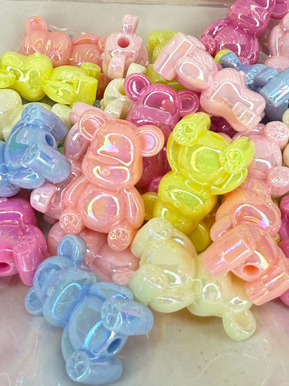 A1- (10PCS) 1" Multi Color UVAB Coated Bears Acrylic Beads for DIY