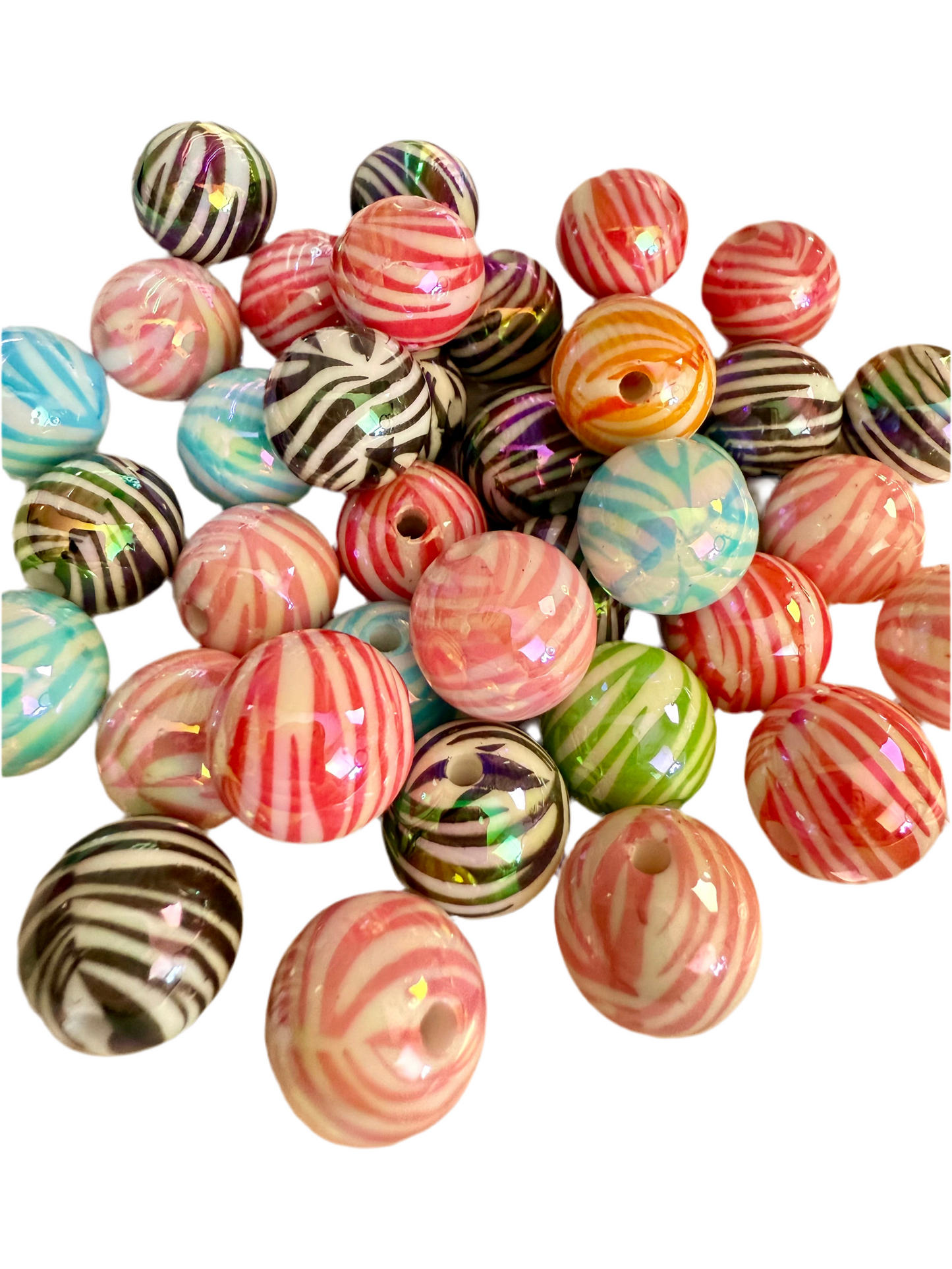 B14- (10PCS) 16mm Mixed Color Zebra stripes UVAB Bubblegum Acrylic Beads for DIY