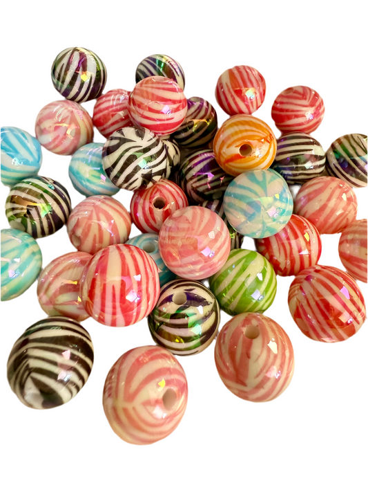 B14- (10PCS) 16mm Mixed Color Zebra stripes UVAB Bubblegum Acrylic Beads for DIY