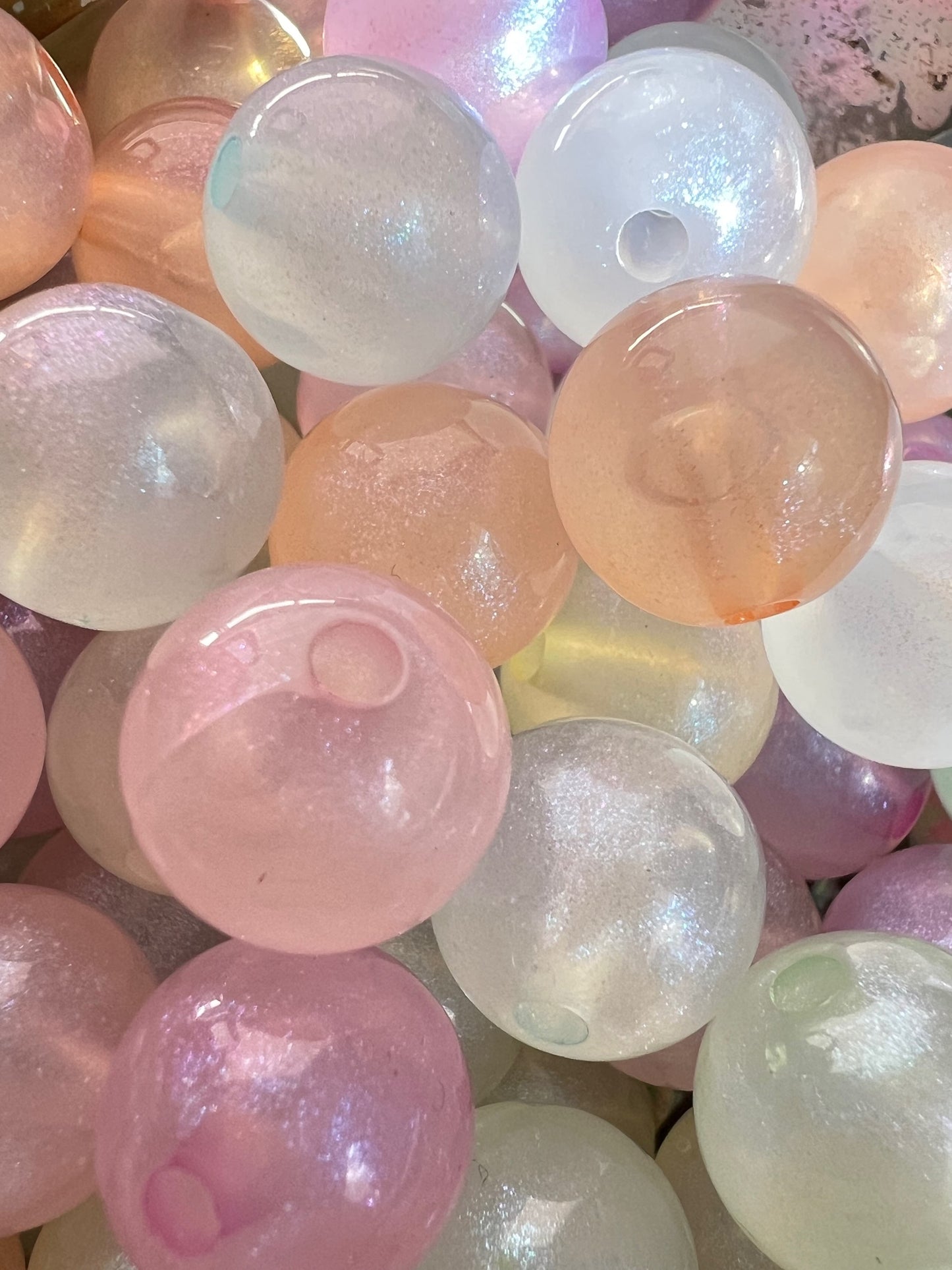 10 PCS- 13mm Light Pastel Transparent Iridescent Galaxy Glitter Acrylic Beads image 1