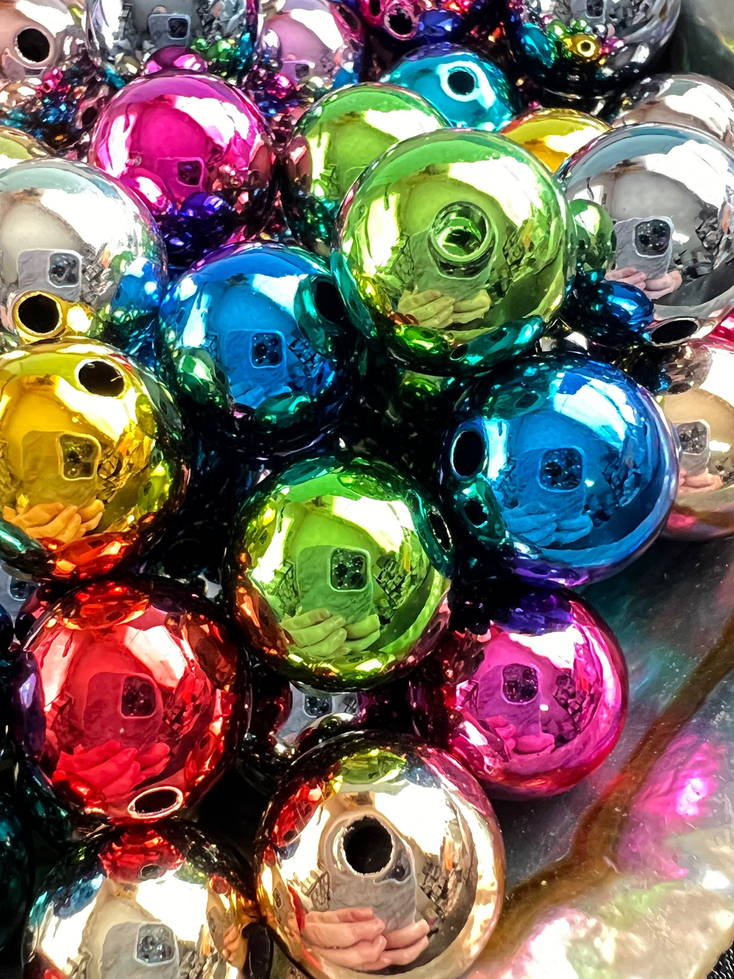 10 PCS - 16mm Metallic Multi Colored Rainbow Round Acrylic Beads image 3