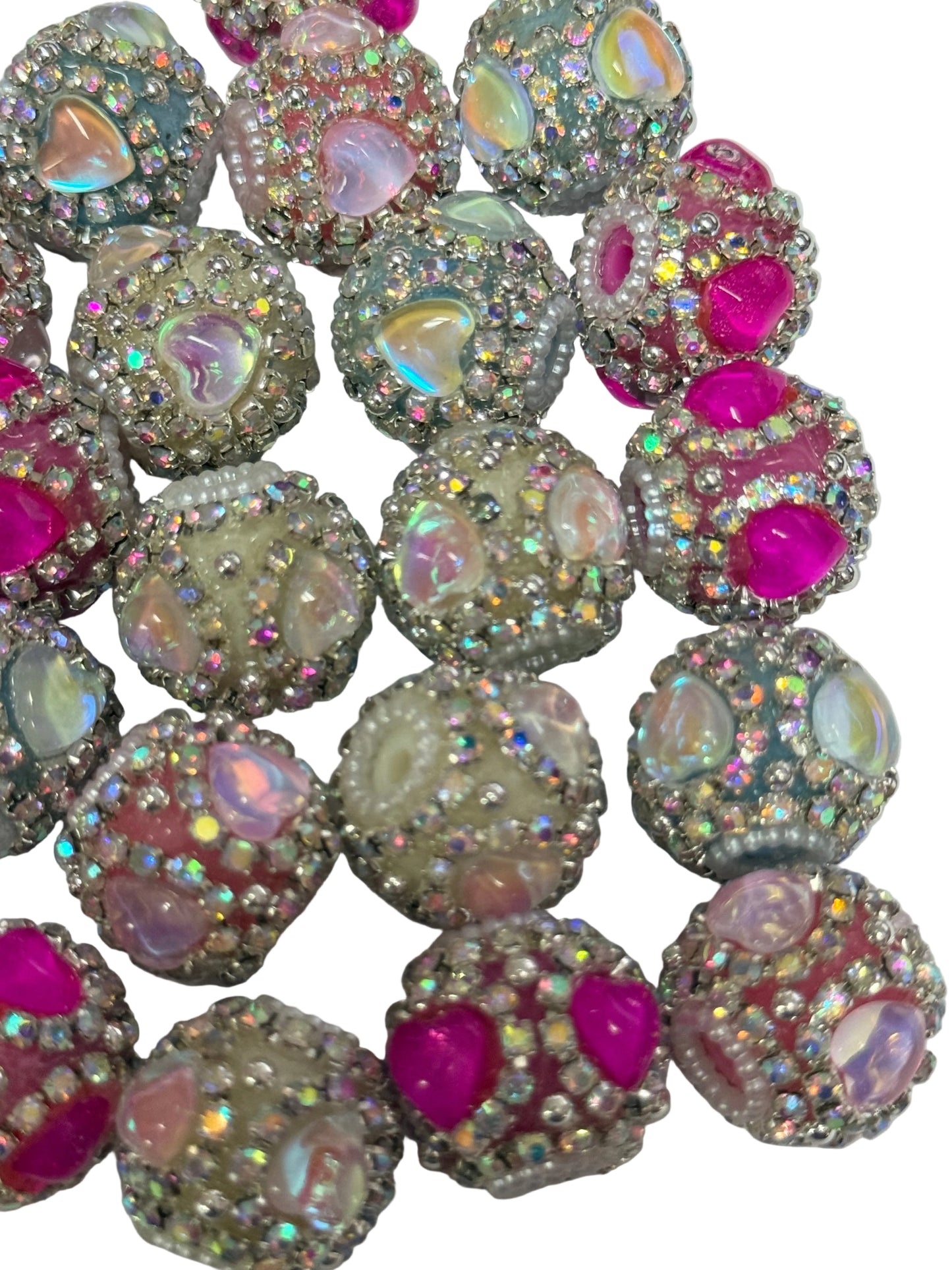 R139- (5PCS) 20mm High Quality Mixed Colors Round Rhinestone W/Hearts Beads for DIY