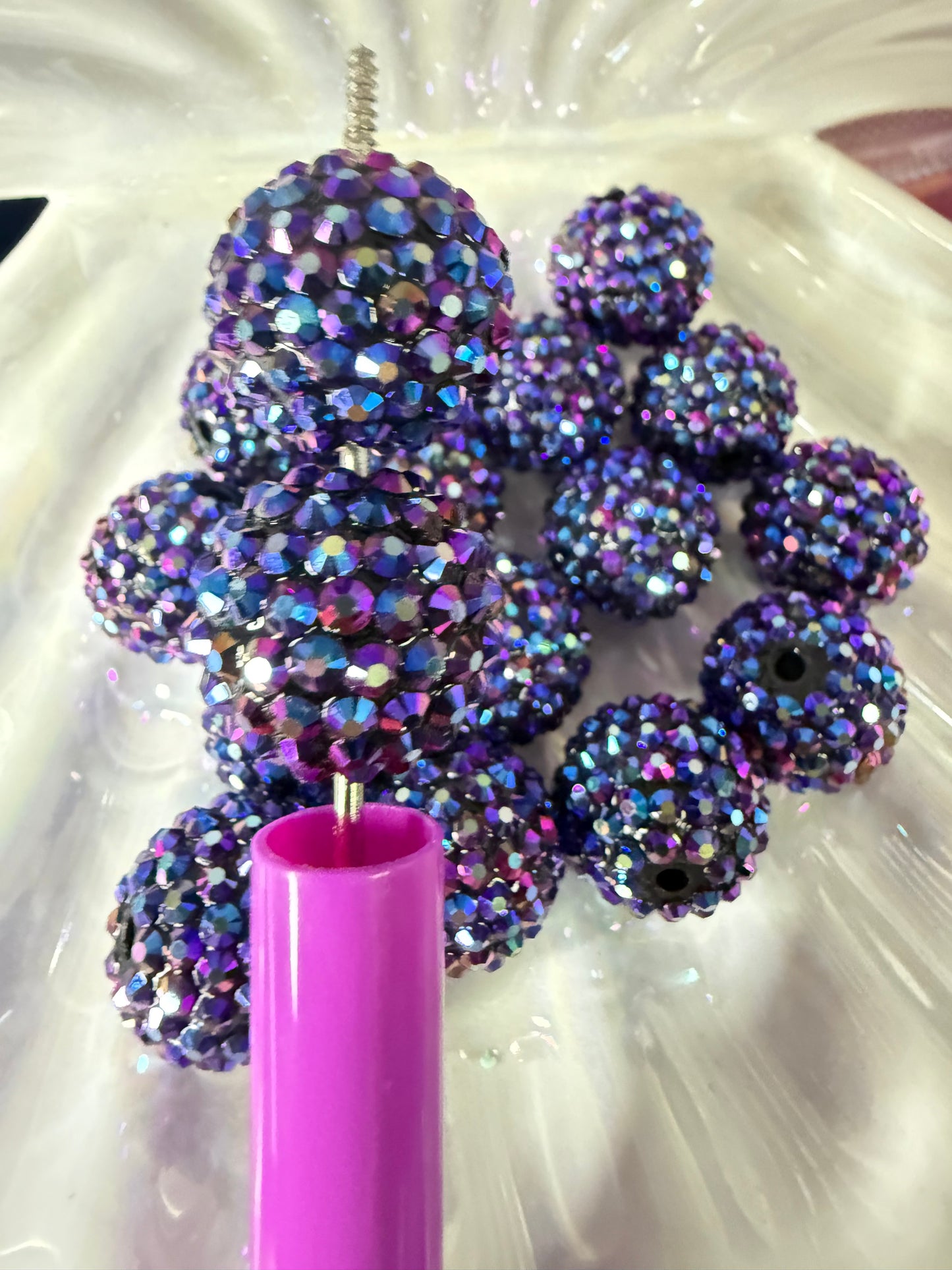R28- (5PCS) 20mm Eggplant Purple/Royal Blue AB Bubblegum Acrylic RHINESTONE Beads for DIY
