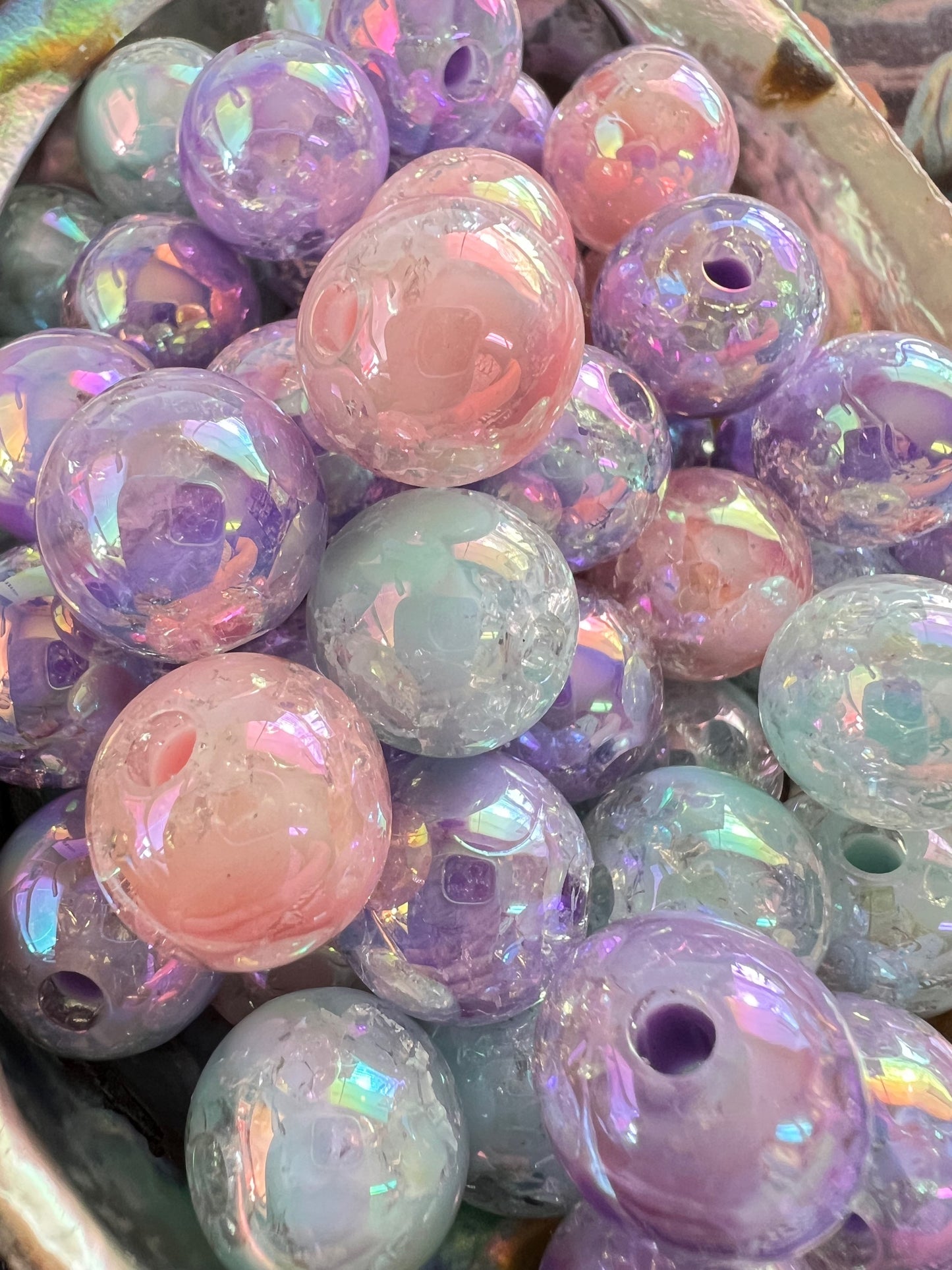 10 PCS - 15mm Round Pastel Opaque Acrylic AB Crackle Beads image 1