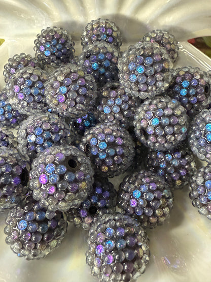 R40- (5PCS) 20mm GALAXY Oil Slick Black/Purple Chameleon Shimmer Color Bubblegum Acrylic Rhinestone Beads for DIY