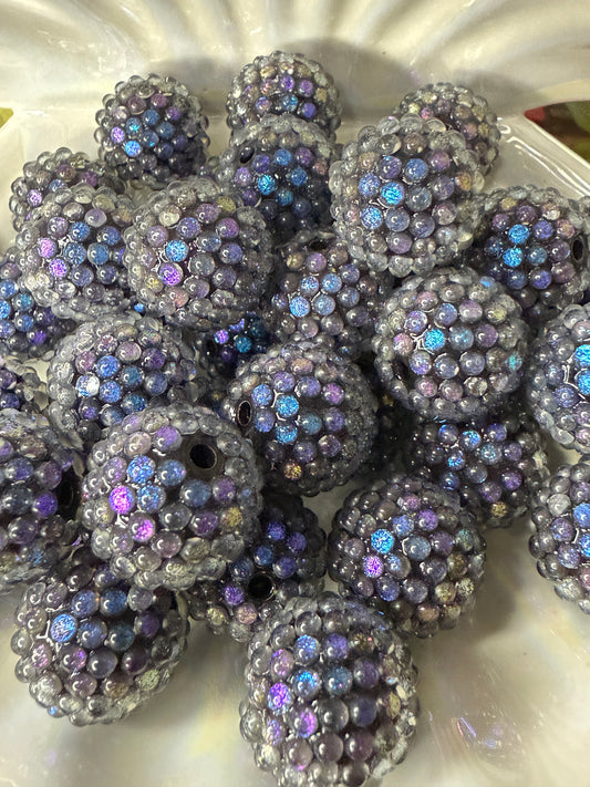 R40- (5PCS) 20mm GALAXY Oil Slick Black/Purple Chameleon Shimmer Color Bubblegum Acrylic Rhinestone Beads for DIY