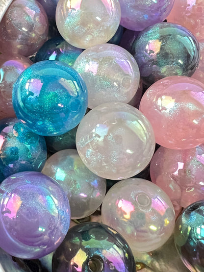 10 PCS - 20mm GALAXY Mixed Colors Glitter Iridescence Round Acrylic Beads image 1