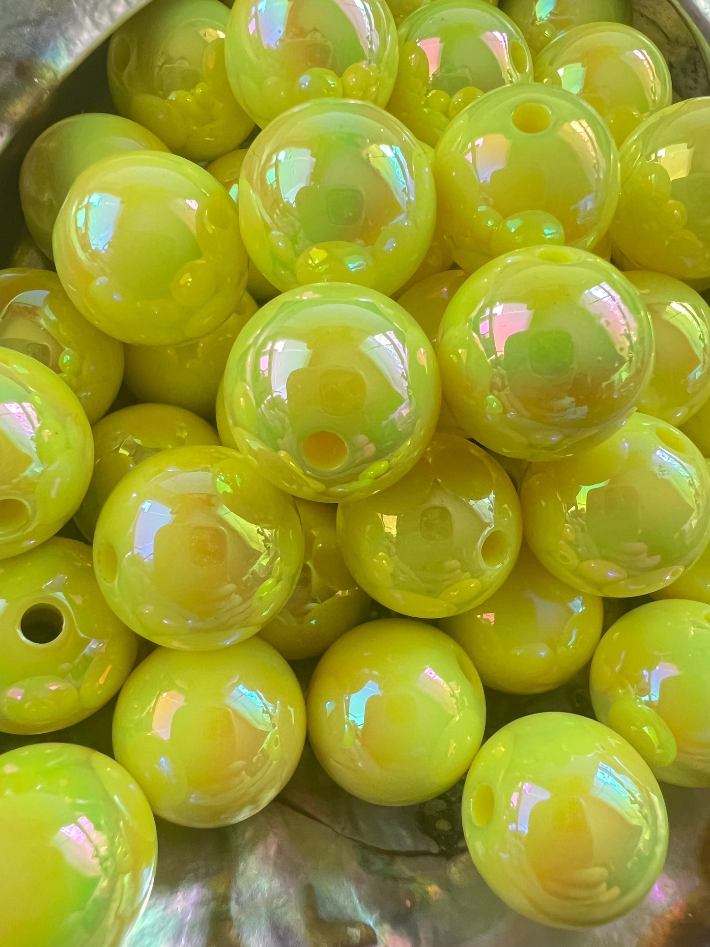 10 PCS - 15mm NEON YELLOW UVAB Rainbow Round Acrylic Beads image 1