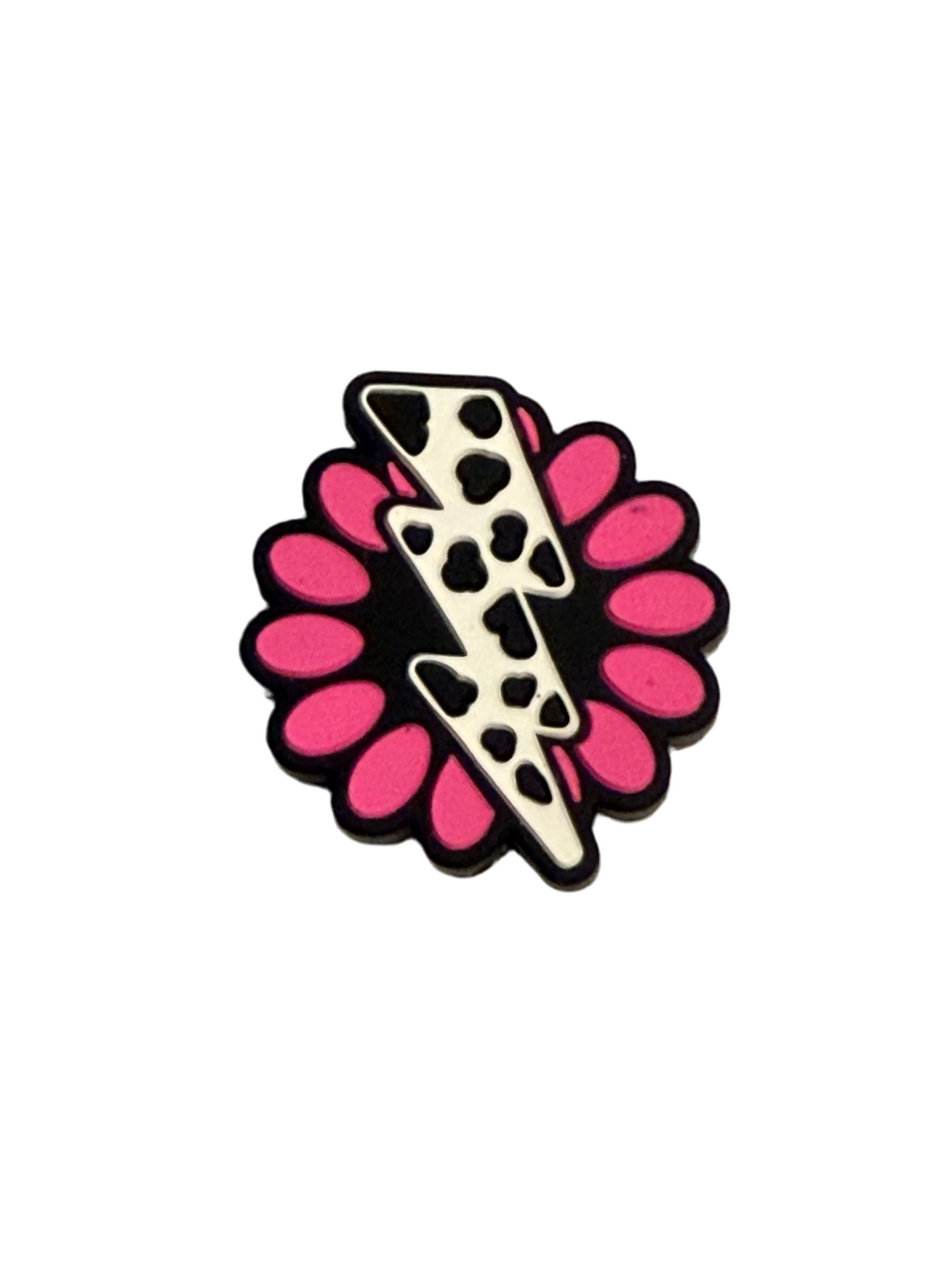 F/C6- (1)PC 1" Round Pink Ovals W/Leopard Print Lightning Bolt Focal Bead for DIY Keychains, Wristlets, Cup Charms, Car Charms ETC