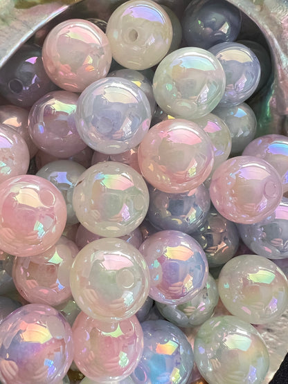 10 PCS- 15mm Pastel Rainbow UVAB Galaxy Iridescent Glitter Acrylic Beads image 2