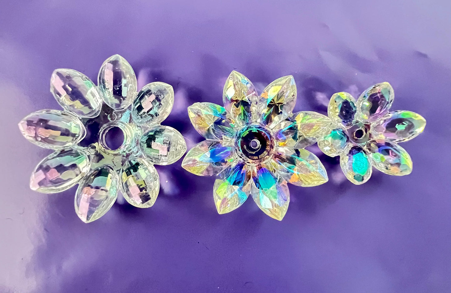 5 SETS-15 Pieces 38mm Lotus Flower Beads Clear UVAB Iridescent Rainbows image 2