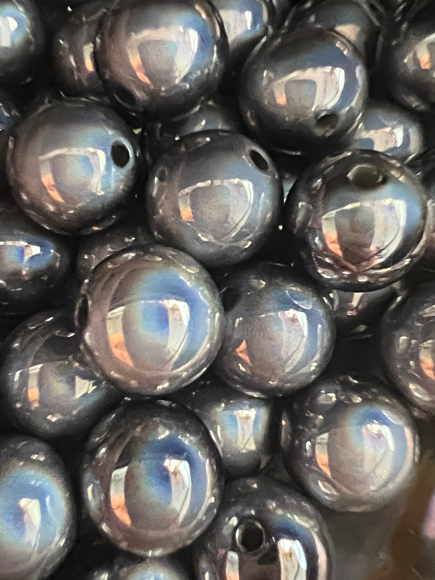 10 PCS - 16mm Gray Glossy Holographic/Metallic Acrylic Beads image 1