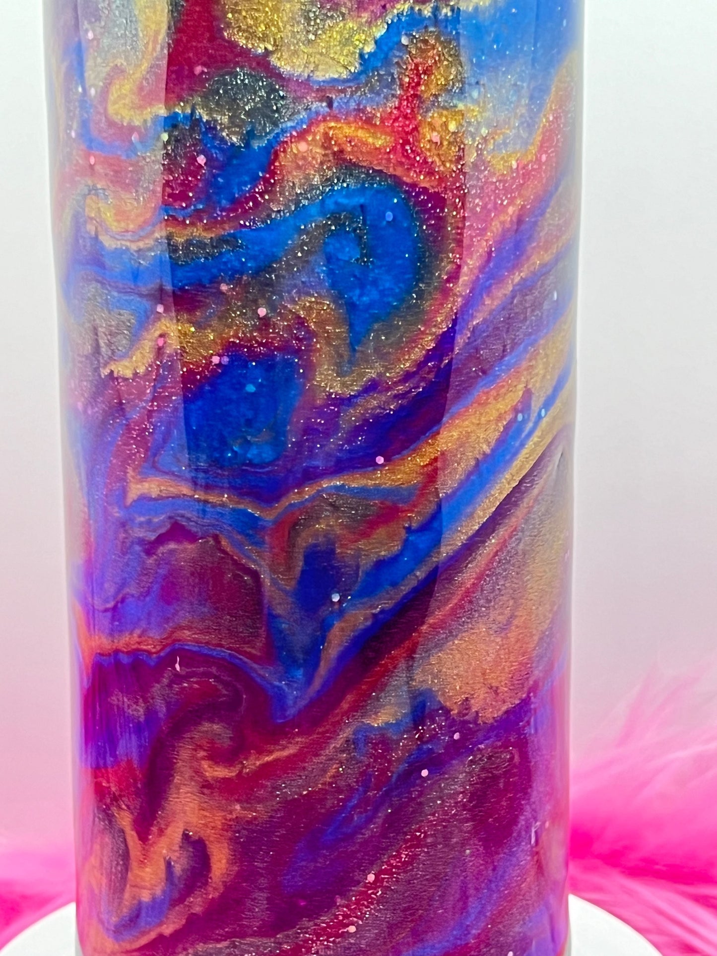 (1)- RTS 30oz Straight Blue/purple/pink/gold swirled ink/glitter Epoxy Tumbler image 2