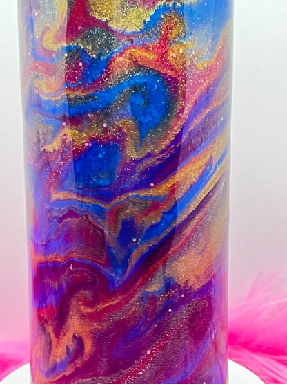 (1)- RTS 30oz Straight Blue/purple/pink/gold swirled ink/glitter Epoxy Tumbler image 2