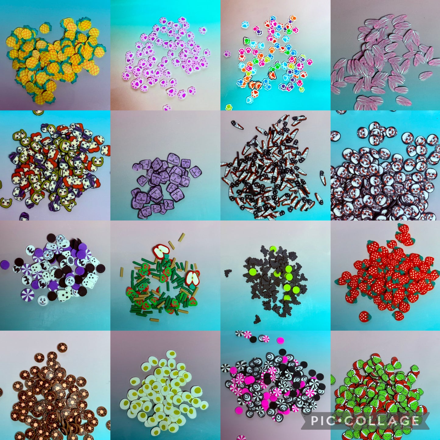 POLYMER CLAY SLICES/ GLITTER SHAPES/ TOPPERS FOR CUSTOM CUPS