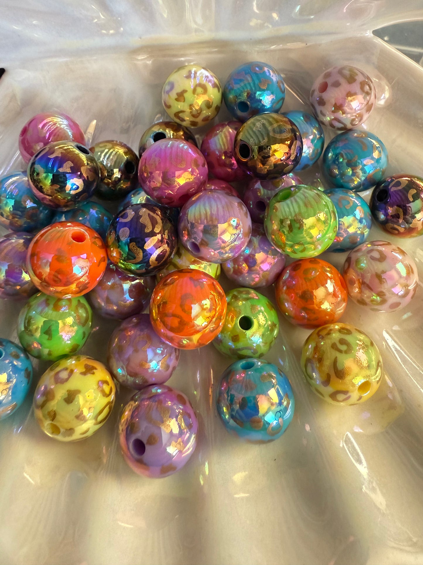 B12- (10PCS) 16mm Mixed Color UVAB Leopard Print Bubblegum Mixed Acrylic Beads for DIY