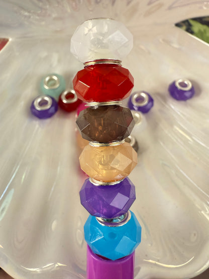 R73-(10PCS) 14mm Multi Color JELLY CLEAR Diamond Faceted Round Style With Metal Core Spacer Acrylic Beads for DIY