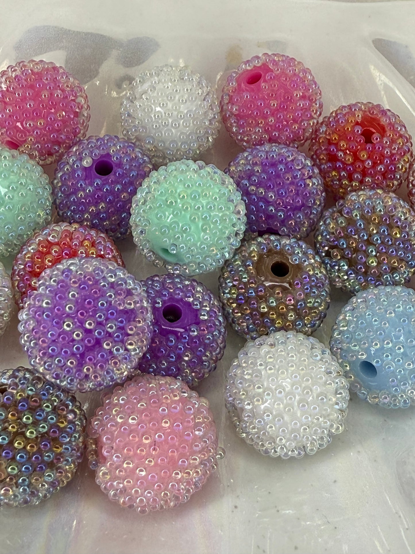 R98- (10PCS) 16mm Mixed Color Bubblegum Acrylic Beads Coated with Mini Clear AB Bubble Beads for DIY