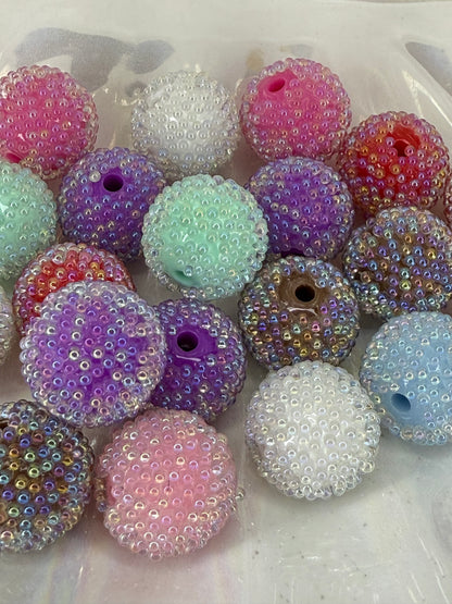 R98- (10PCS) 16mm Mixed Color Bubblegum Acrylic Beads Coated with Mini Clear AB Bubble Beads for DIY