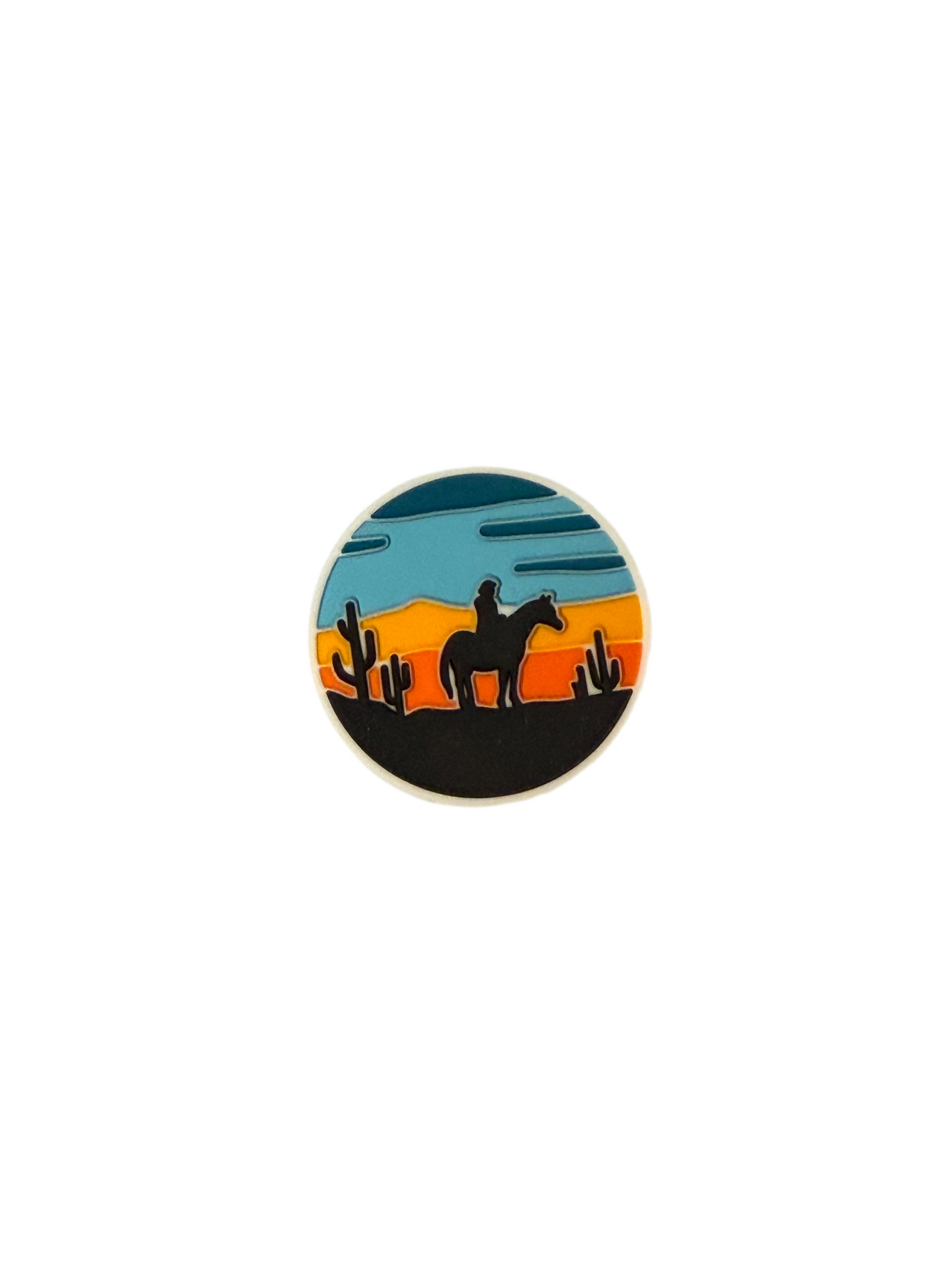 F/C5- (1)PC 1.1" Round Cowboy on Horse W/Cactus/Sunset Scene Focal Bead for DIY Keychains, Wristlets, Cup Charms, Car Charms ETC