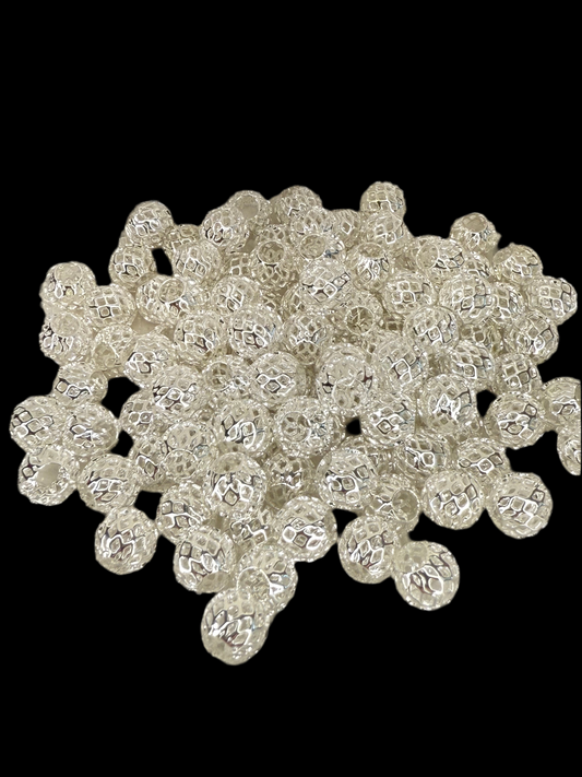 R85-(10PCS) 9mm High-Quality Silver Round Diamond Cut Alloy Spacer/Wheel Beads for DIY