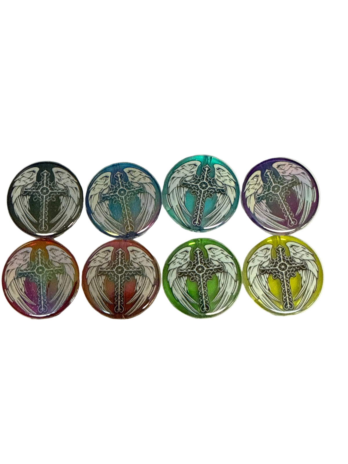 F/ACR81- (2)PCS 1.2" CHOOSE YOUR COLOR- CROSS W/WINGS UVAB Acrylic Focal Bead for DIY Pens, Keychains, Wristlets, Cup Charms, Car Charms ETC