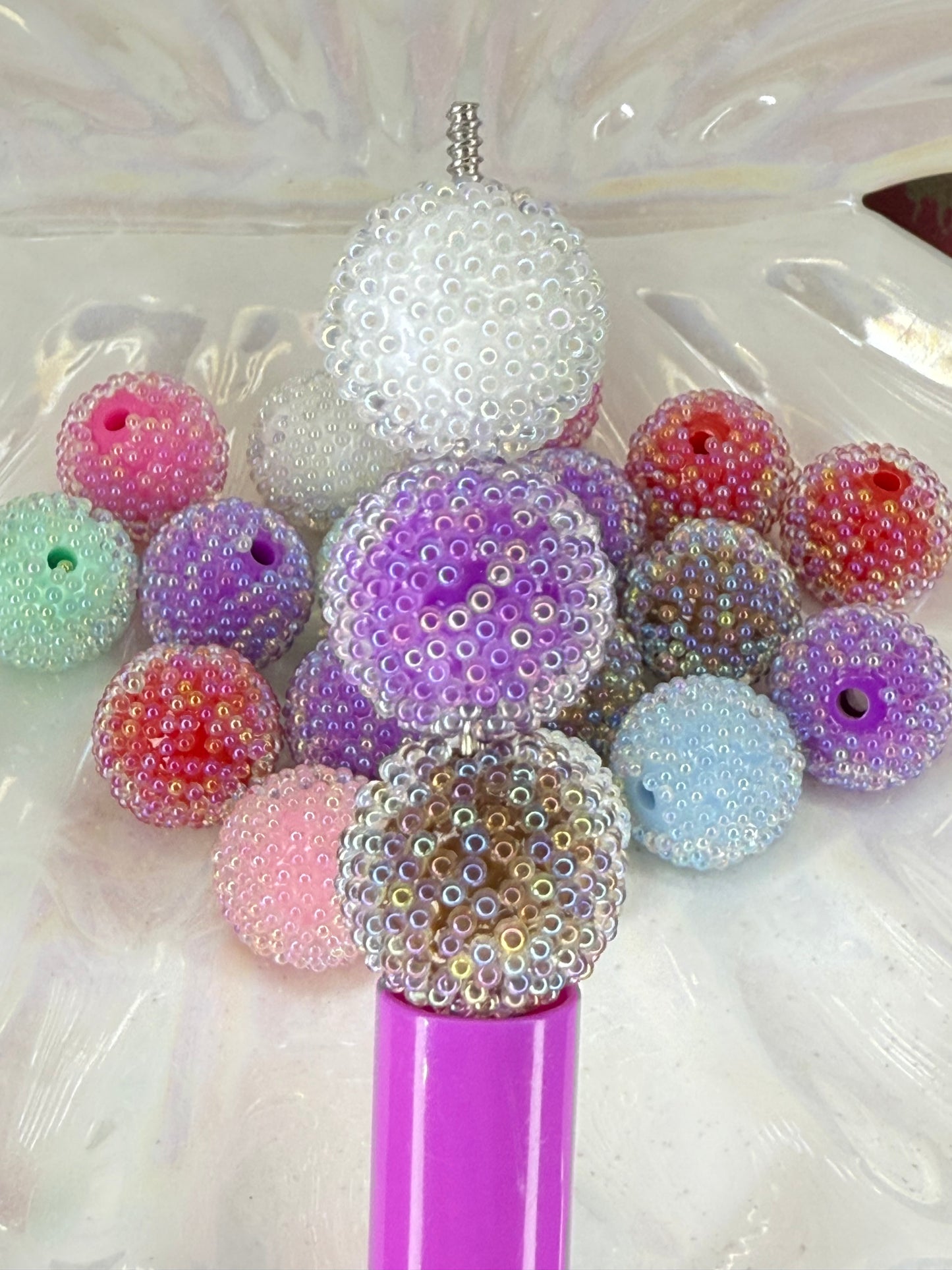 R98- (10PCS) 16mm Mixed Color Bubblegum Acrylic Beads Coated with Mini Clear AB Bubble Beads for DIY